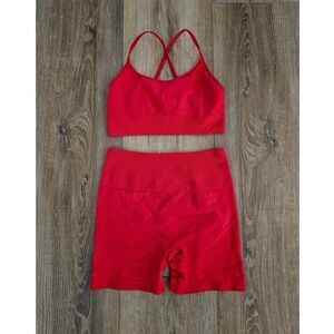 SS Sculpt Red Seamless Workout Set S Scrunch Butt Shorts & Bra Gym Activewear